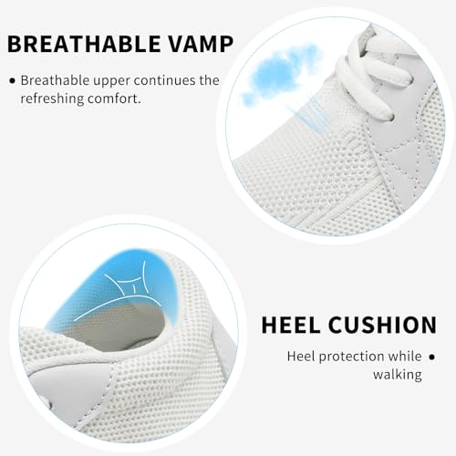 Walking Shoes Women Barefoot Shoes Wide Toe Box Minimalist Shoes Casual Zero Drop Sole Outdoor Trail Running Fashion Sneaker White Size 7.53