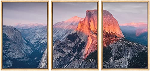 wall26 - 3 Panel Framed Canvas Wall Art - Majestic Natural Landscape Triptych Framed Canvas Series - Yosemite at Sunrise - Giclee Print Wrap Modern Home Art Ready to Hang Panels - 24"x36"x3 Natural