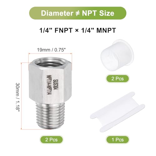 Image of uxcell 2 Pcs Pipe Fittings Reducer Adapter 1 /4 inch NPT Male Pipe x 1 /4 inch NPT Female Pipe Stainless Steel Adapter Pressure Gauge Connector for Oil Air Gas Hydraulic Systems