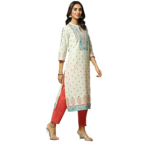 Image of BIBA Women Cotton Regular Fit Straight Printed Kurta