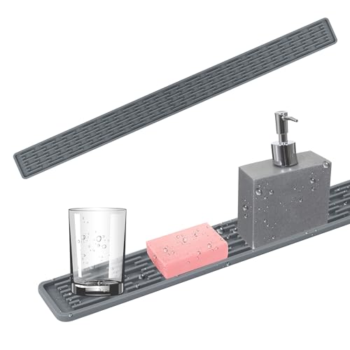 Tapis Egouttoir, Tapis de Robinet en Silicone, Tapis Evier Cuisine pour Eclaboussure, Drainage, Séchage et Protection évier, Tapis Vaisselle Gris, Tapis...