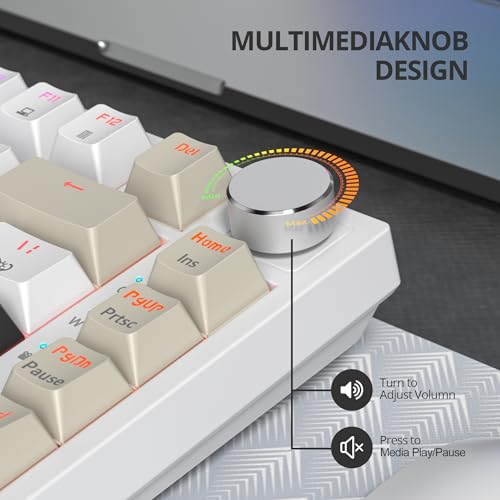 Image of 75% Mechanical Gaming Keyboard with Volumn Knob, Gasket Hot Swappable RGB, Wired, Red Switch, 82 Keys Compact Creamy (Black Grey)
