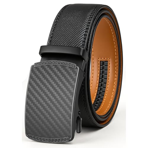 Men's Ratchet Belt | No-Hole Automatic Slide Buckle | Genuine Leather | Easy Size Adjustment | for Dress & Casual