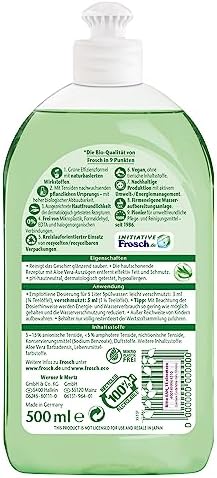 Frosch Aloe Vera balsam do mycia naczyń, delikatny płyn do mycia naczyń, bardzo dobra tolerancja przez skórę, 500 ml