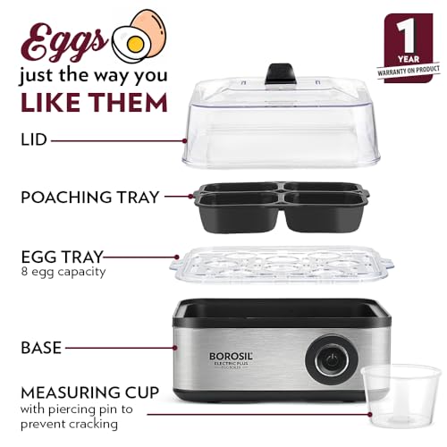 Add Borosil Electric Plus Egg Boiler, 8 Eggs, Poaching Tray - Image 4
