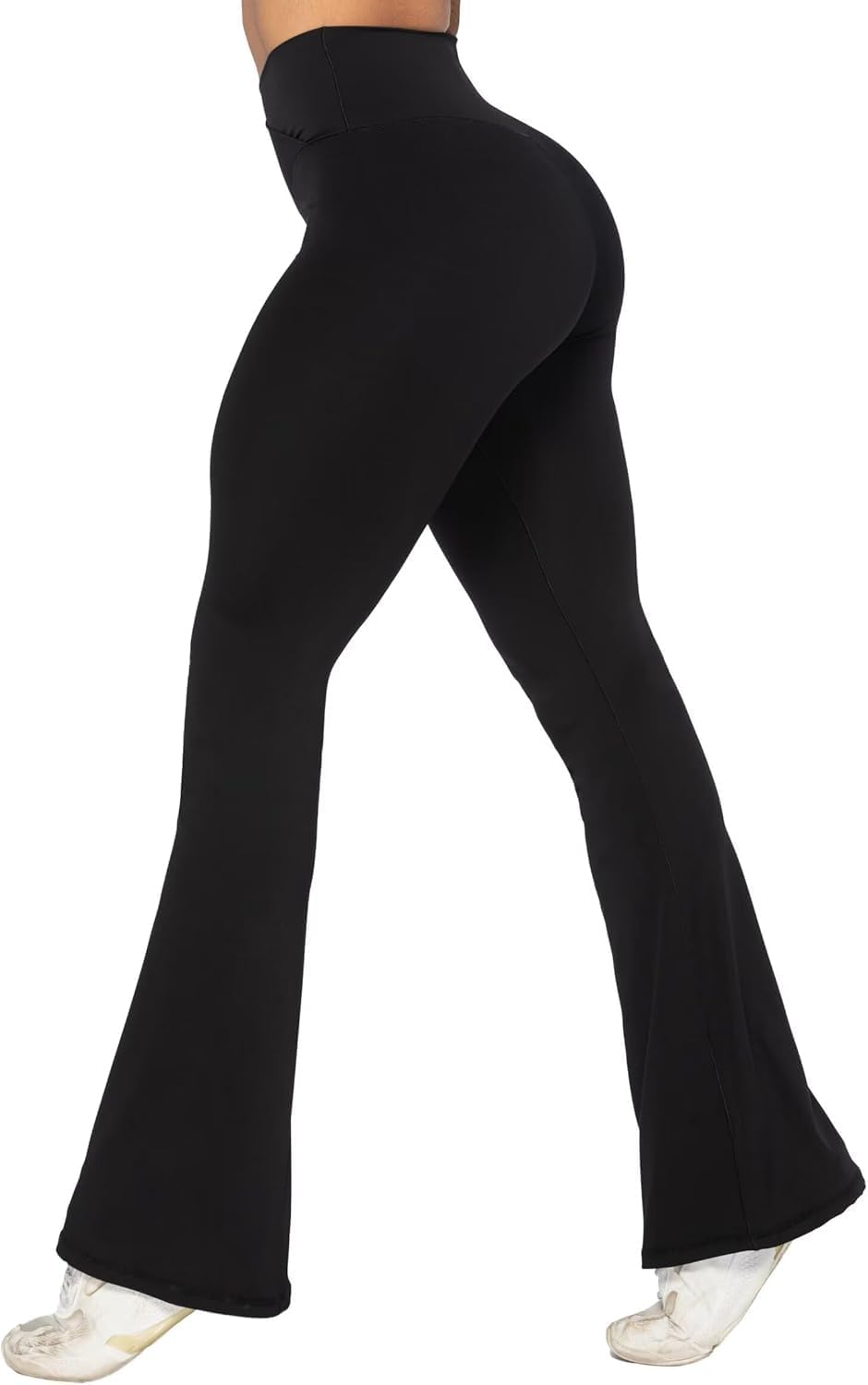 Peachy PebblesBlack Flare Casual Pants Leggings for Women, Crossover Yoga Pants Bootcut Flared Leggings Dress High Waist Work Tummy Control Stretchy Workout