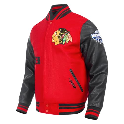Pro Standard MENS NHL CHICAGO BLACKHAWKS OLD ENGLISH VARSITY JACKET RED/BLACK XL - Image 3