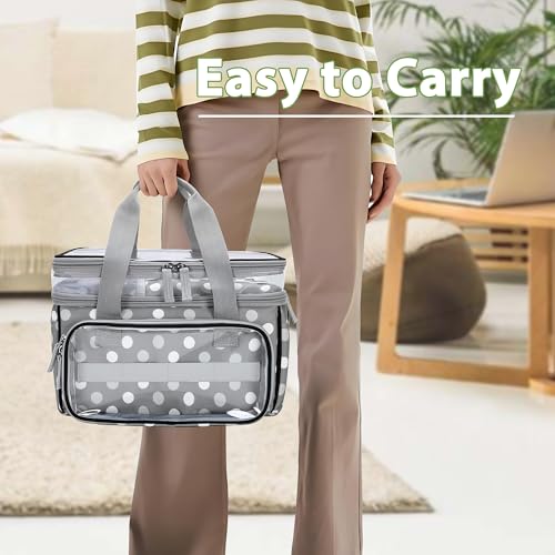 Image of LUXJA Double-Layer Sewing Storage Organizer with Transparent Compartment, Large Sewing Organizer Bag with Detachable Divider for Sewing Supplies (Bag Only), Polka Dots