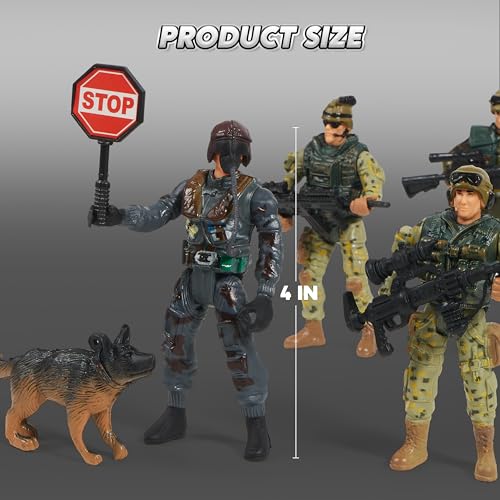 JOYIN 16 Stücke Militär Soldaten Spielset Armymen Figuren mit 12 realistischen Army Ranger Actionfiguren und Waffenzubehör, Militärspielzeug Kampfspielzeug für Kinder Rollenspiele Geschenk