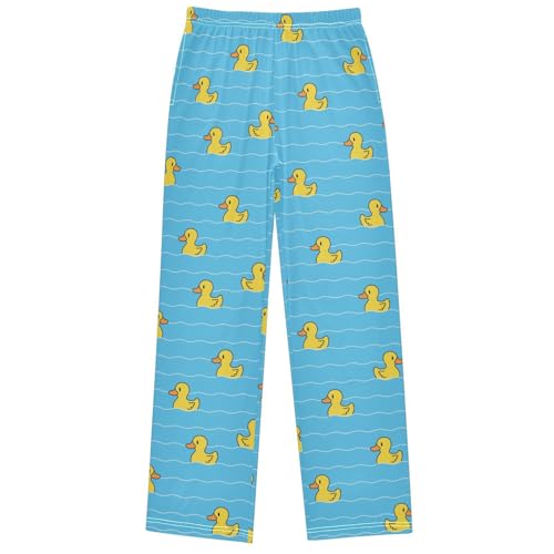 Boy's Pj Pants Yellow Duck Blue Swimming Pool Lounge Bottoms Elastic Kids Joggers with Pockets Size 6-14
