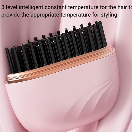 Plancha para el Cabello Inalámbrica BRRNOO, Peine Alisador 2 en 1 Recargable por USB con Batería de 4000 mAh para Viaje y Estilo en Casa, Color Rosa miniatura 4