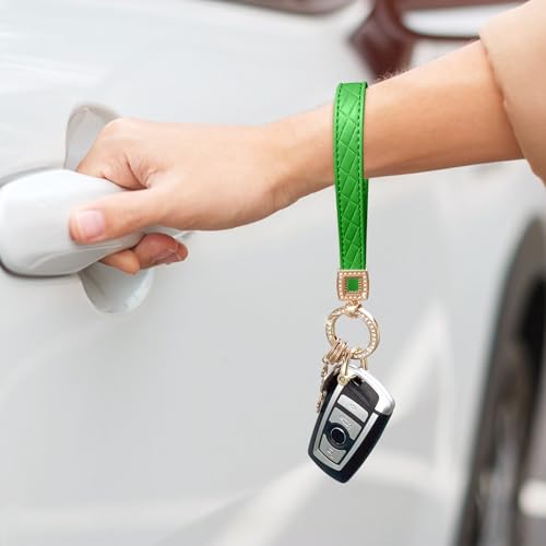 Image of OHKYOOT Leather Wristlet Keychain,Wrist Keychain Car Key Chain with 5 Key Ring and Anti-Lost D Ring
