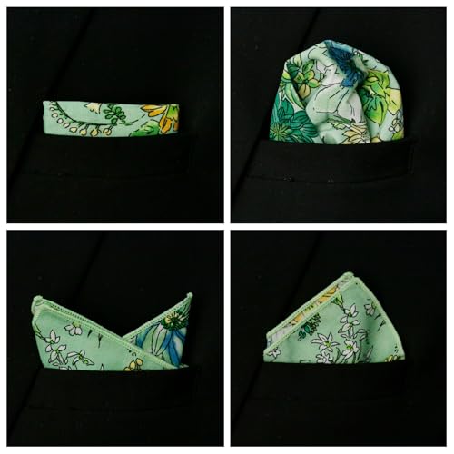 Image of Floral Pocket Squares for Men with Holder Printed Flower Mens Handkerchief Cotton Suit Pocket Hanky for Wedding