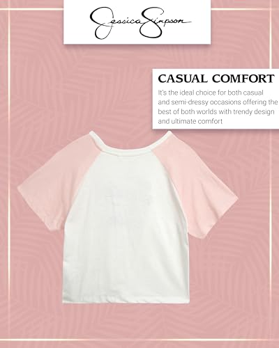 Image of Jessica Simpson Girls' T-Shirt - Short Sleeve Knot Hem Raglan Graphic Tee - Fashion Shirt for Girls (7-16)