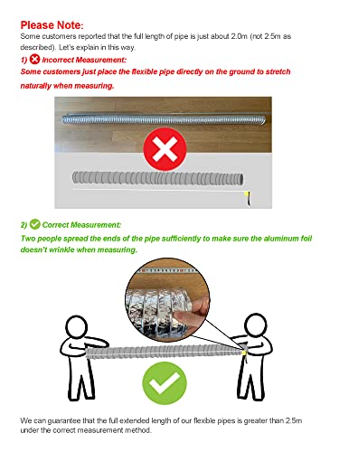 LOOTICH Sturdy 4 Inch 8 Feet Non-Insulated Flex Air Aluminum Ducting Vent Hose for HVAC Ventilation 2 Stainless Steel Clamps Included