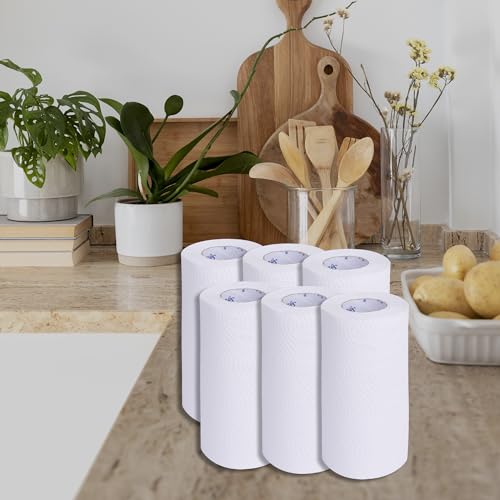 Image of Softouch 2 Ply Kitchen Tissue Rolls | 390 Pulls | 65 Kitchen Towels X 6 Rolls | Soft And Highly Absorbent | 100% Natural Virgin Cellulose Fiber
