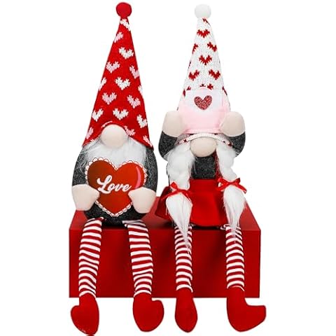 Valentine Day Decorations, 2 Pack Plush Valentine Gnomes Holding Love Sign, Handmade Love Themed Scandinavian Tomte Gnome Doll, Sweet Valentine's Day Dolls for Fireplace Sofa Table Tiered Tray Decor Cover