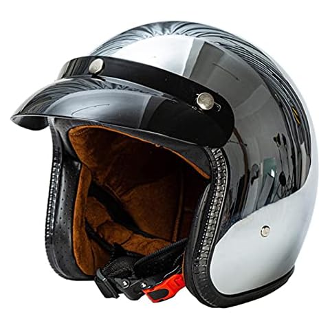 3/4 Helmet Motorcycle,Retro Motorbike Half Helmet Cool ECE Approved Four Seasons Open Face Motorcycle Helmet for Women Adult Electric Scooter Moped Locomotive Cruiser Chopper Silver,L Cover