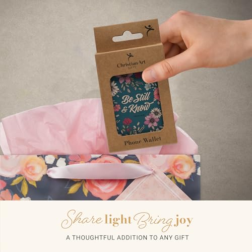 Image of Christian Art Gifts Magnetic Phone Wallet for Women: Be Still Encouraging Scripture, MagSafe Compatible, Premium Faux Leather, Slim Design Cash & Card Holder, Cute Teal Multicolor Floral, 3.8 inch x 2.5 inch