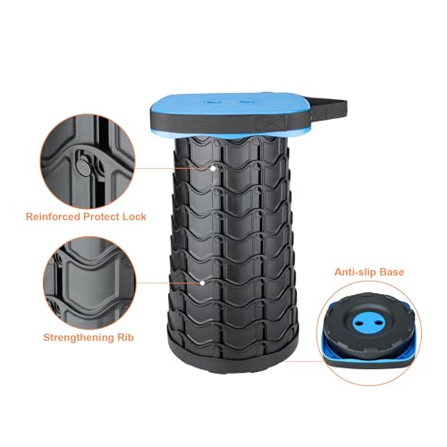 Image of Boreeman Collapsible Square Portable Stool - Lightweight Yet Sturdy With 400lbs Load Capacity, Upgraded Foldable for Camping, Fishing, Hiking, BBQ (Blue)