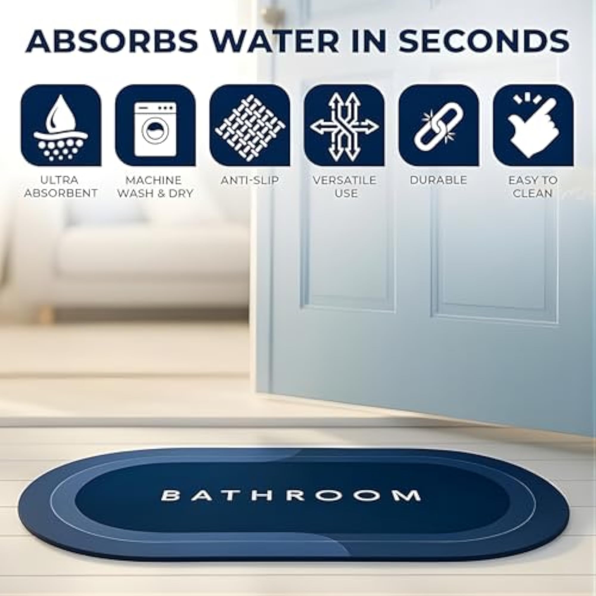 Quick Dry Soft Water Absorbing Bathroom Mat, Anti Slip