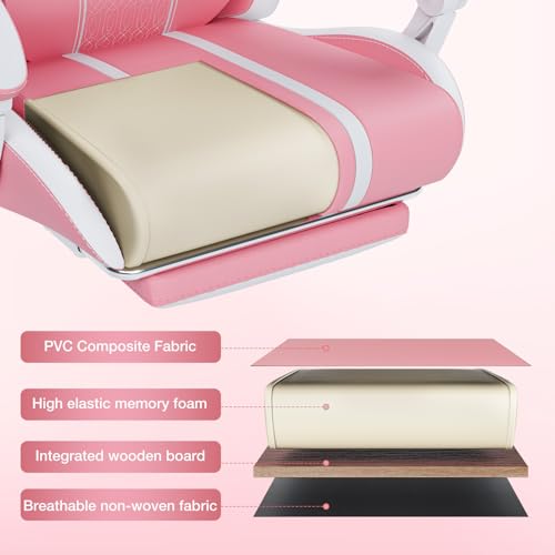 HOFFREE Pink Gaming Chair with Speakers and Massage Led Gaming Chair with Footrest Big and Tall Video Game Chair Reclining High Back Computer Desk Chair for Girls Pink and White HOGC-MAX303 の商品画像 4