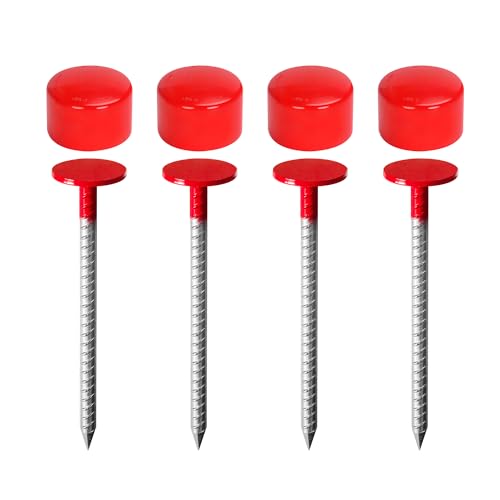 4 Pack Rebar Property Line Markers 12 Inch Heavy Duty Galvanized Steel Survey Markers Stakes Hi-Vis Red Property Land Boundary Markers for Paving Gardens Lawn Edges Landscaping Edging Weed Barriers