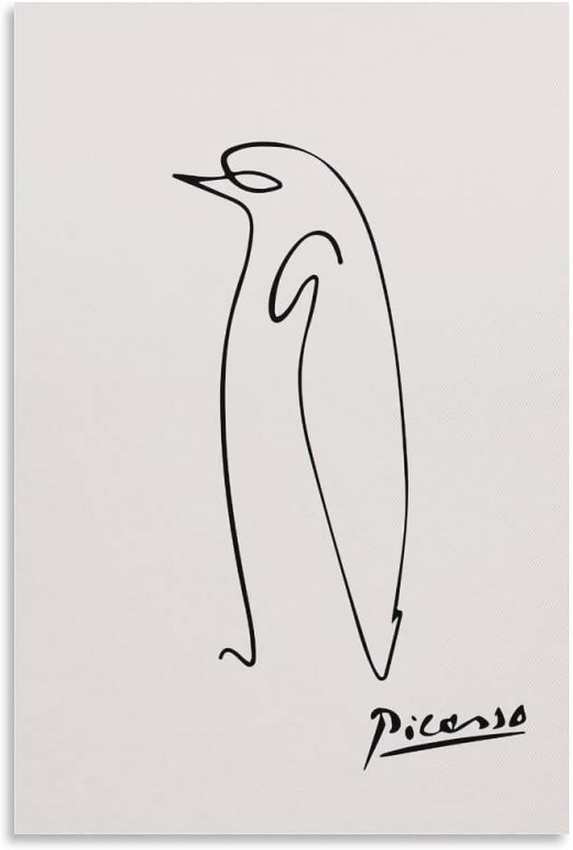 QSDTGHUIKP Pablo Picasso Penguin Sketch 40x60cm Frameless Modern Canvas Wall Print Decor