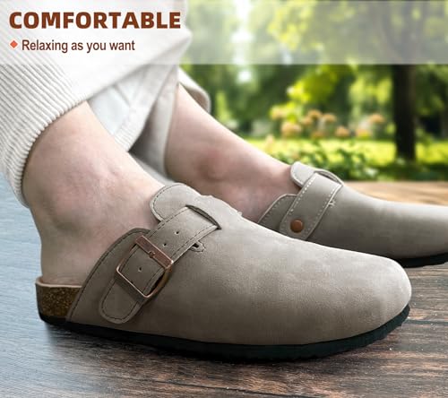 Image of BULLIANT Women Mules Clogs-Memory Foam Cushioned Cork Footbed-Fleece Lined