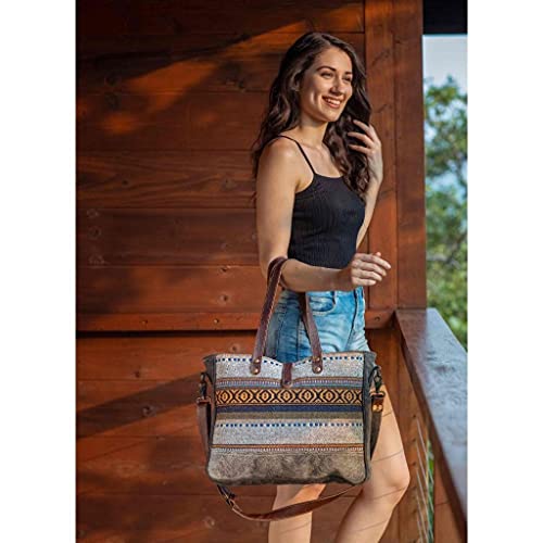 Image of Myra Bag Aztec Purse for Women - Canvas Bag with Real Leather Detailing, Boho Handbags for Women, Cute Western Purse