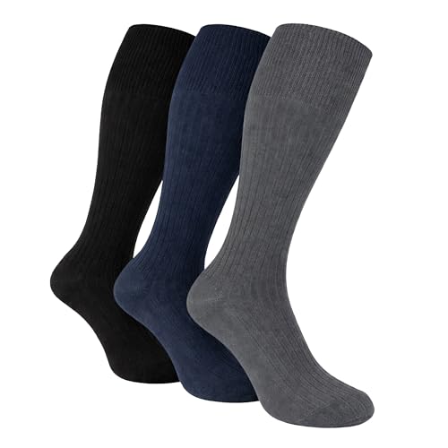 Sock Snob - 3 Pairs Mens Quality Long Knee High Length 100% Cotton Socks (6-11 UK, XLCS BNG)
