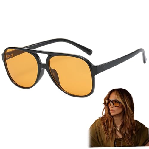 Temeemeg Gafas de Sol para Hombres y Mujeres de 5, 5 x 2, 1 Pulgadas, Gafas de Sol Modernas y Vintage, Montura Negra fácil de Combinar con Lentes Naranjas, Accesorios de Moda para Exteriores.