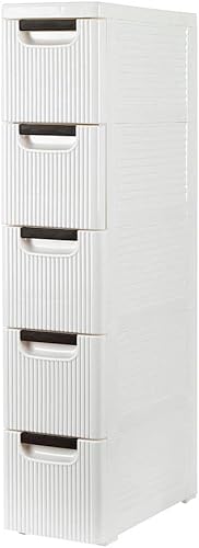 Carrito con ruedas de 5 niveles gabinete de almacenamiento delgado para dormitorio y baño - Práctico organizador estrecho sobre ruedas