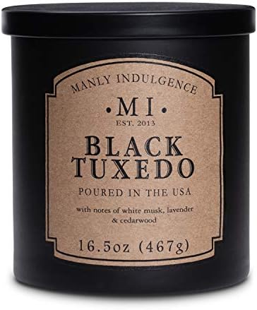 Manly Indulgence Black Tuxedo Jar Candle 16.5 oz - White Musk, Lavender, Cedarwood, Jasmine & Earthy Orris - Up to 60 Hour Burn - Soy Blend Wax, USA Poured