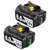 2 Stück 8000mAh 18V Li-Ion Kompatibel mit Makita Akku 18V BL1860B Ersatz für Makita Akku BL1860 BL1850B BL1850 BL1845 BL1840 BL1835 BL1830 BL1815 194205-3 mit LED Indikator (2S)