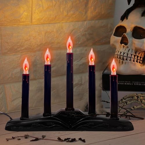 1 Pack Halloween Electric Candle Lamps, 5 Light Black Flameless Candle with 5 C18 Orange Flicker...