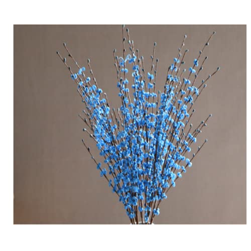 6 Pcs Of 29.5 Inch Artificial Long Stem Jasmine, Artificial Flower Winter Jasmine Folk Pip Berry Plant, Christmas And New Year Home Decoration Wedding Diy Branch Floor Vase Filling（Blue） #TOP3