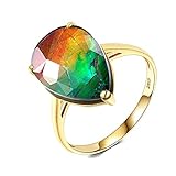 Daesar Wedding Ring for Women 18ct Gold Ring Band 2.15ct Colorful Ammolite Teardrop Shape Wedding...
