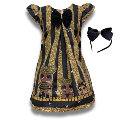 Vestido Infantil Trapézio Lol Queen Bee Festa Piscina Aniversário Praia Comemorações Verão (BR, Alfa