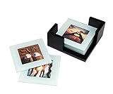 Kiera Grace Glass Picture Coaster with Wooden Holder Set, 3.75 Inch by 3.75 Inch, Set of 6