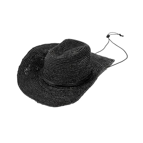 Chapeau en denim de paille raphia crocheté avec sangle réglable d'été