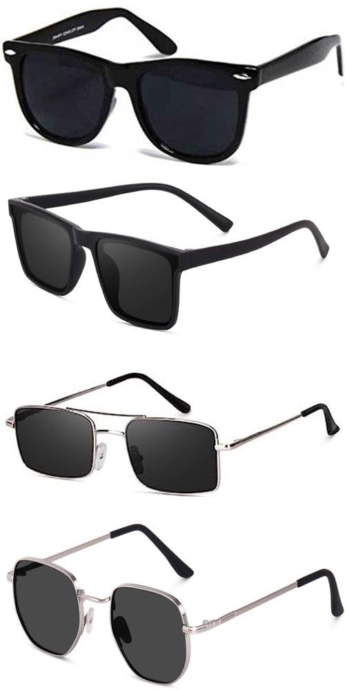 MC stan Shades Unisex set of 4 MC stan goggles rectangle sun glasses MC stan shades Retro Vintage Narrow Women::white black glasses white google for women offer pack of 4 goggles for men