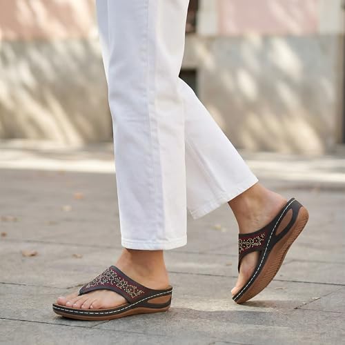 Image of Ecetana Wedge Sandals for Women Comfortable Casual Stylish Flip Flops | Soft Cushion Orthopedic Slip On Platform Thong Sandals with Lightweight Non Slip 2.16 Inch Heel for Summer Walking
