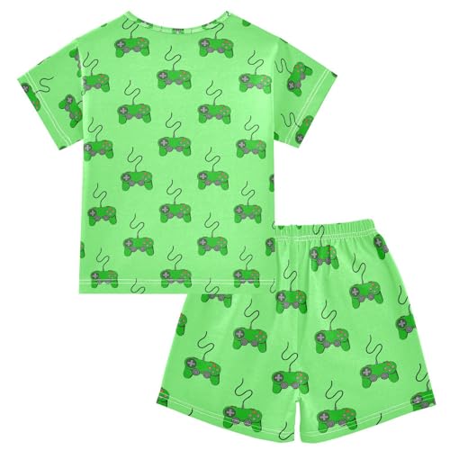 Cartoon Controller Green Pajama Set Short Sleeve PJ Set Cotton Summer Pajamas Sleepwear Soft 6Y2