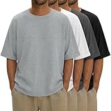 Velvelhall 4 Pack Men's Oversized Shirts Solid Short Sleeve T-Shirts Casual Raglan Crewneck Tees Loose Fit Tops(Black, White, Gray, Light Gray,X-Large)