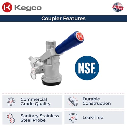 Image of Kegco Beer Keg Coupler D System Tap - Blue Lever Handle