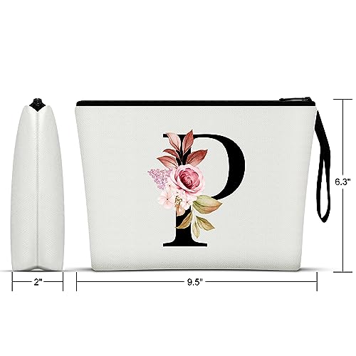 Image of Vavabox A-Z Personalized Makeup Bag, Birthday Gifts for Women Mom, Gifts for Best Friend, Bride Bridesmaid Cosmetic bag (P, 01-White)