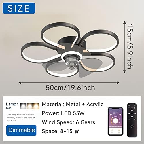 YIYUN Fan Ceiling Light Ceiling Fan with LED Lighting and Remote Control DC 6 Speed Reversible Quiet Fan Ceiling Fans Lights for Children's Rooms Living Room Bedroom Chandelier Lamp,Black
