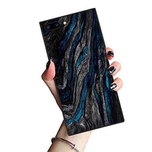Luxury Square Cases iPhone 8 Plus iPhone 7 Plus,Blue Wood Grain Elegant Soft Shock Protection Case Cover Compatible iPhone 8 Plus iPhone 7 Plus 5.5inch