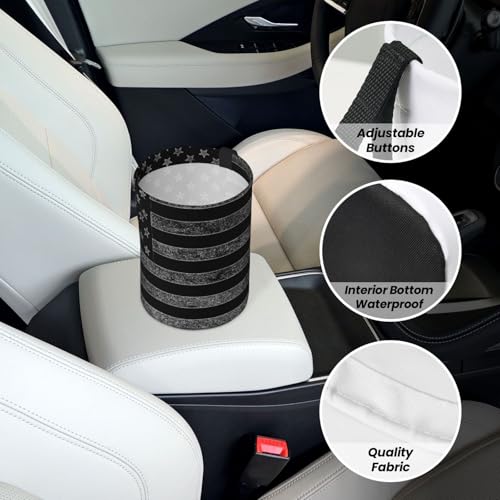 Image of Small Car Trash Can, Black American Flag Design Hanging Foldable Car Trash Bag, Waterproof Leakproof Garbage Bin, Car Interior Organizer Accessories